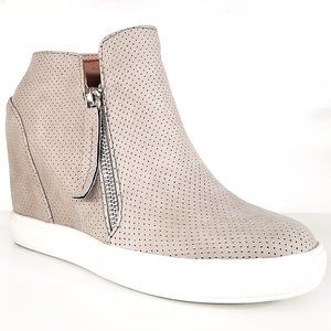 New Taupe Zipper Hidden Wedge High Top Sneakers